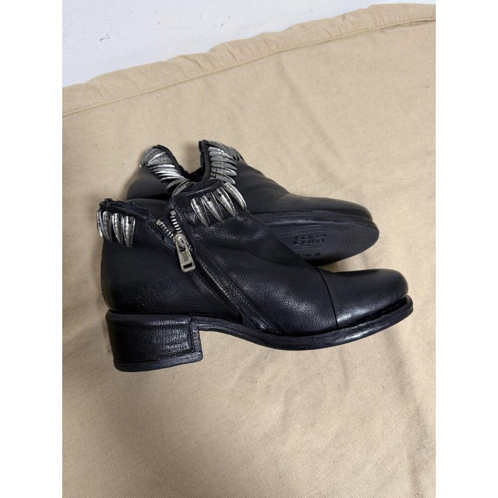A.S.98 Boots Womens Size 8.5 Black Leather Studded Ankle Zip Block Heel Booties - Picture 4 of 16